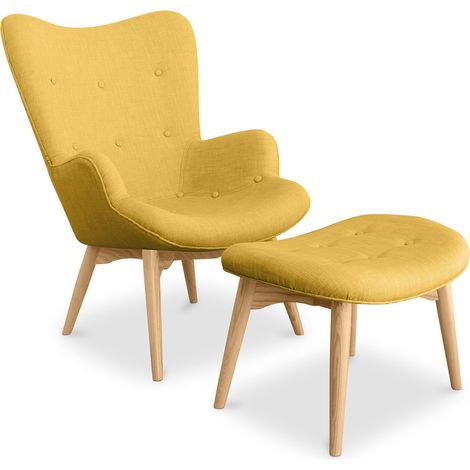 Fauteuil avec repose-pieds Kontor - design scandinave Jaune