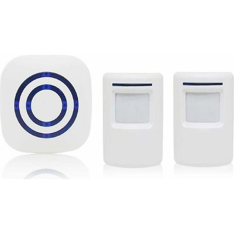 blanc Alarme de passage/sonnette de magasin Système sans fil avec détecteur de mouvement/d’accès 38 sonneries Jusqu’à 100 m de portée (1/5)