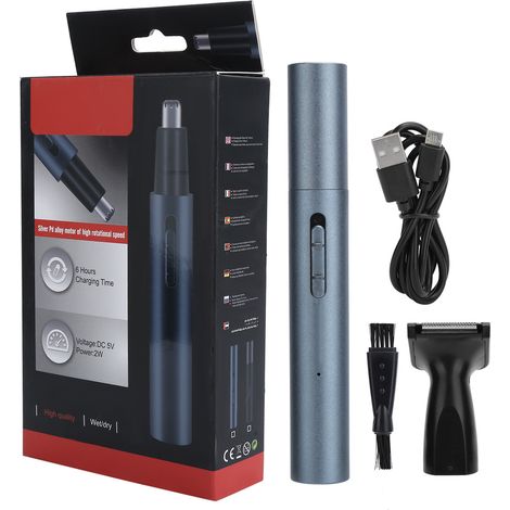 1 Tondeuse à nez électrique, rechargeable USB, tête arquée 360°, corps en aluminium, pour homme et femme (1/5)