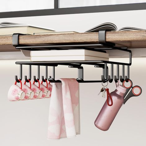 Soporte de acero inoxidable para tabla de cortar, se puede colocar debajo de los armarios, estante de almacenamiento de cocina con ganchos. (1/5)