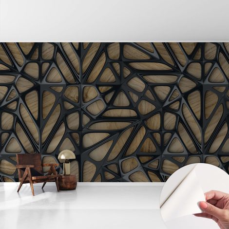 Papier peint adhésif décoratif pour salon chambre et cuisine Facile à poser avec colle Réseau en bois 416x254 cm (1/5)