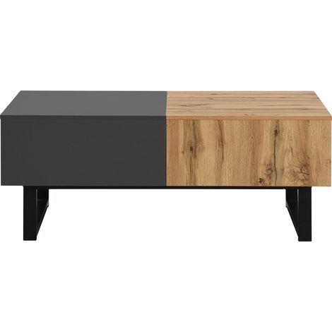 Stapelbarer Couchtisch: hochglänzende Marmoroptik und Teebraun Glasplatte, goldene Akzente, Beistelltisch mit Schubladen. zweiteiliges Set (1/5)