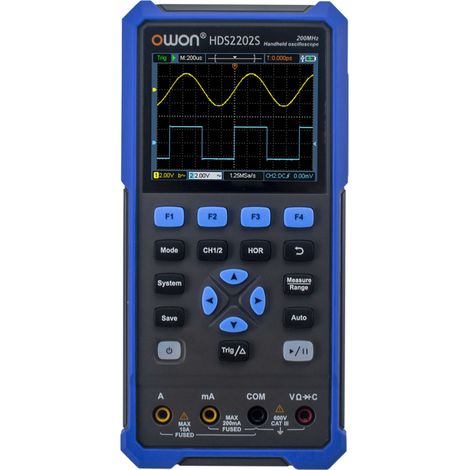 Oscilloscope portable OWON HDS2202S 3 en 1 – 200MHz, 1GSa/s, double canal, True RMS, générateur, USB-C rechargeable (1/5)