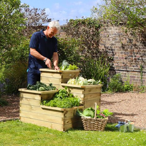 Zest 4 Tier Raised Wooden Bed Garden Layered Planter (1/5)