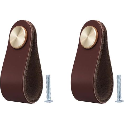 Lot de 2 poignées en cuir vintage pour meubles, portes, tiroirs, armoires, cuisine, salle de bain. (1/5)
