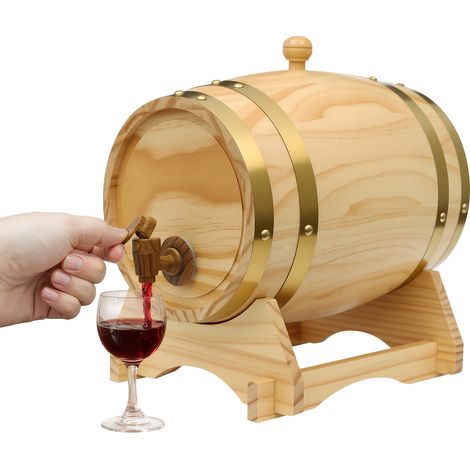 YISSALE – Tonneau en bois 5 L pour vin et whisky avec support et robinet, 30 x 22,5 x 28,5 cm, déco vintage brasserie, rangement pour vin, whisky et eau-de-vie (1/5)