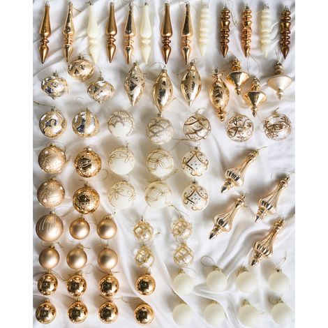 Conjunto de 70 bolas de Navidad decorativas de vidrio para colgar en el árbol de Navidad estilo glam tradicional dorado Flicker