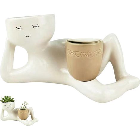 Jardinière farfelue paresseuse en résine pot de fleurs rigolo jaune à double compartiment (1/5)