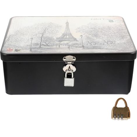 Boîte de Rangement Verrouillable en Tôle Vintage Clé, Grosse Capacité, Multi-usage pour Bureau et Voyage, Design Rectangulaire Simple et Élégant (1/5)