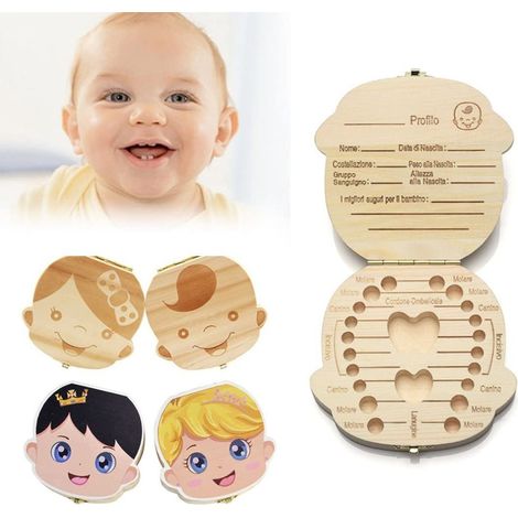 TrAdE Shop Traesio - Porta Dentini Scatola In Legno Per Bambina Femminuccia Cofanetto Ricordi Neonato - (1/5)