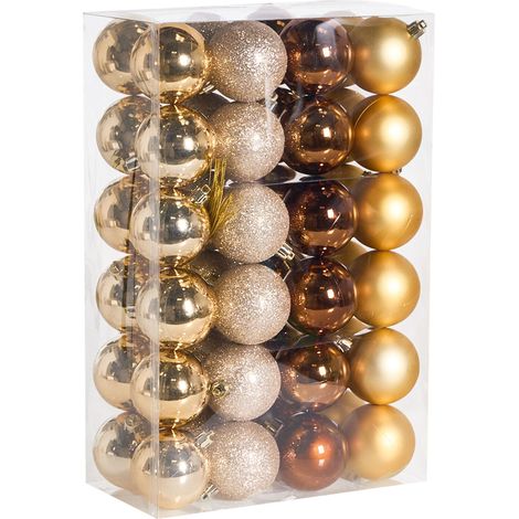 Set of 48 Christmas Baubles Gold Plastic Hanging Decor Modern Glamour Style Christmas Balls Holiday Tree KOLIMA