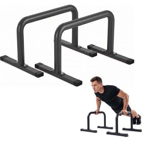 Relaxdays Parallettes in acciaio, max 120 kg, calisthenics, dimensioni A x L: 36 x 60 cm, maniglie antiscivolo, nero (1/5)