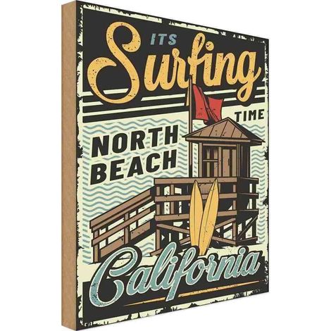 Panneau en bois 40x30 cm « Surfing time » décoration de plage nord (1/4)