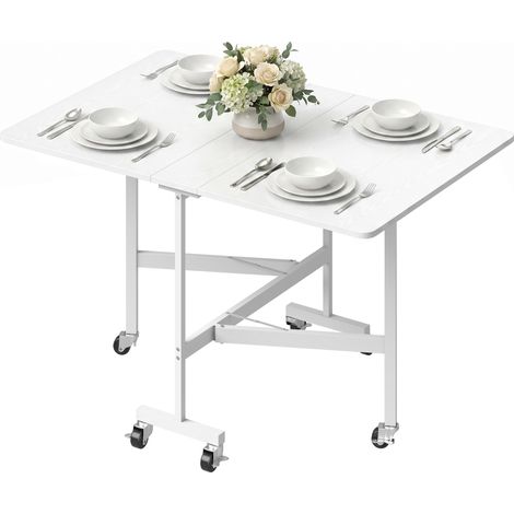 Table de salle à manger pliante pour 4 à 6 personnes avec roulettes et rallonges rabattables, table de cuisine pliante 120 x 80 x 73 cm, blanche (1/5)