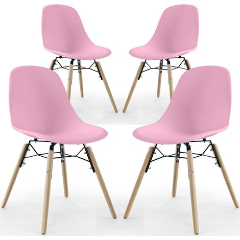 Sedia da Pranzo - Design Scandinavo - Gambe in Legno - Set di 4 - Skögur Rosa Chiaro