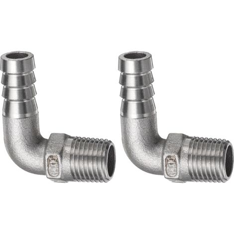 2Pcs 90 Degré Coude Tuyau Cannelé Raccord 0,4" Cannelé x 1/4" NPT Mâle Inox Acier Tuyau Raccord Air Tuyau Raccords Coupleur Filetage Connecteur Adaptateur pour Eau Carburant Air (1/5)