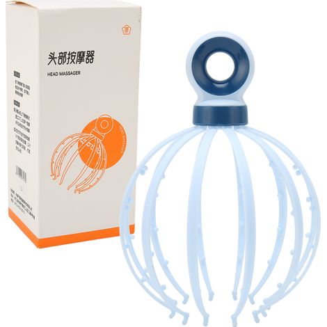Gratte-Tête Ergonomique à 12 Doigts, Massage Apaisant du Cuir Chevelu Portable pour Hommes et Femmes, Bleu (1/5)