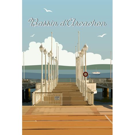 Tableau sur toile illustration bassin d'Arcachon 30x45 cm - Impression sur Toile Murale Décorative - Image imprimée en HD sur Toile - Toile sur Châssis en Bois FSC - Fabriqué en France