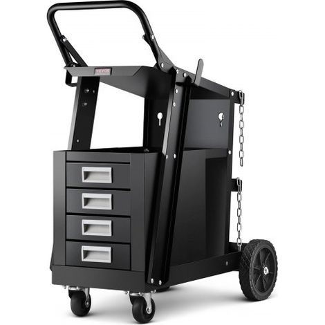 Schweißwagen 2 Ablageflächen mit 4 Schubladen Schweißmobil Max. 100-120kg Wagen für Schweßgeräte mit 2 Gasflaschenhalterung Ideal für Handschweißen Schutzgasschweißen Argon-Lichtbogenschweißen (1/5)