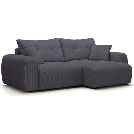 Canapé d'angle convertible - 4 places - BRANDON - Velours côtelé Gris anthracite - 242 x 144 x 86 cm (1/3)