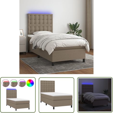 The Living Store Boxspringbett mit Matratze & LED Taupe 90x190 cm Stoff - Boxspringbett - Doppelbett - Lattenrost - Bettsofa - Schlafsystem (1/5)