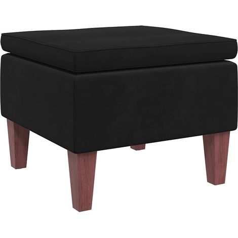 Tabouret，Repose-pied，Pouf avec pieds en bois Noir Velours CFW560311 (1/5)