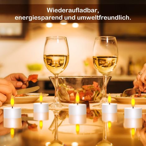 Set di 6 candele LED ricaricabili con fiamma tremolante e stazione di ricarica, decorazione per Natale, compleanno, matrimonio, tavola, ristorante, hotel (1/4)