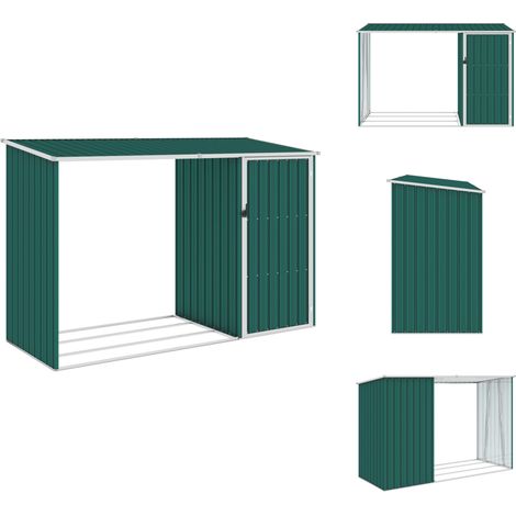 Garten Brennholzlager Grün 245x98x159 cm Verzinkter Stahl - Gartenschuppen - Stahlausstattung - Außenaufbewahrung - Werkzeuglagerung - Wetterfest (1/5)