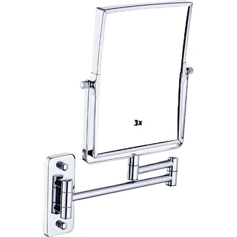 Miroir de maquillage mural avec grossissement 1x/3x, miroirs de maquillage personnels rectangulaires double face, miroir extensible pivotant à 360° for le rasage de la salle de bain (1/5)