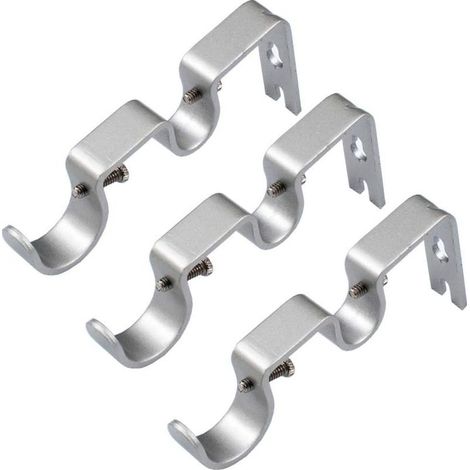 Soporte para barra de cortina de alta resistencia, soporte doble para barras de 1" y 5/8", no ajustable, juego de 3 - Plateado (1/5)