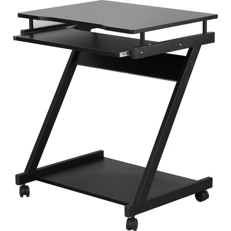 Soges bureau petit bureau d'ordinateur en forme de Z avec roulettes et plateau clavier et support CPU 60 cm x 48 x 73 cm (1/5)