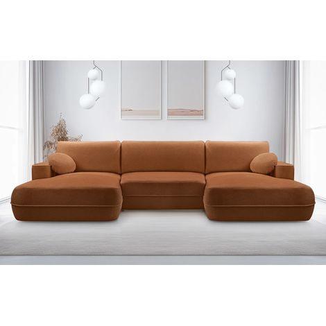 AX LIVING U Couch mit Schlaffunktion Peoni 364 cm elegantes Kupfer