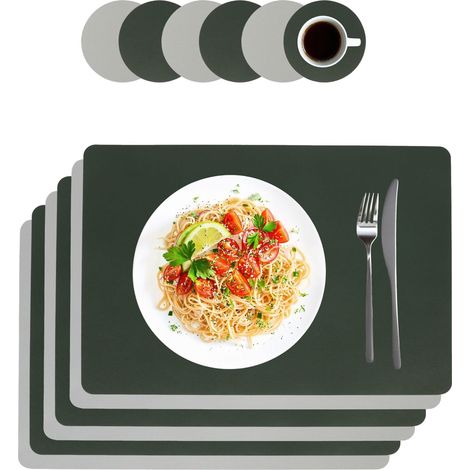 Tischsets und Untersetzer aus Kunstleder, wendbar, 6er-Pack