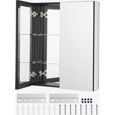 Armoire à pharmacie, 662 x 762 mm, placard de rangement de salle de bain pour médicaments, avec miroir, cadre en aluminium et étagères réglables à 2 couches, installation encastrée et murale (1/5)