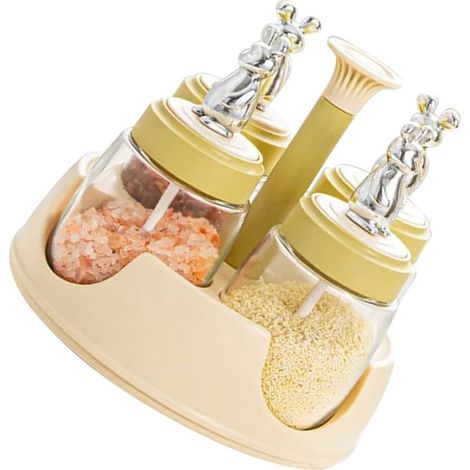 Porte-épices rotatif, salière avec couvercle et bouteille en verre jaune, idéal pour la cuisine, le restaurant et la maison. (1/5)