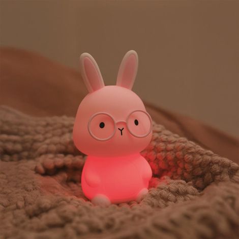 Lampada a forma di coniglietto ricaricabile, in PVC, rosa, altezza 16 cm, a LED. SEYNAVE (1/5)