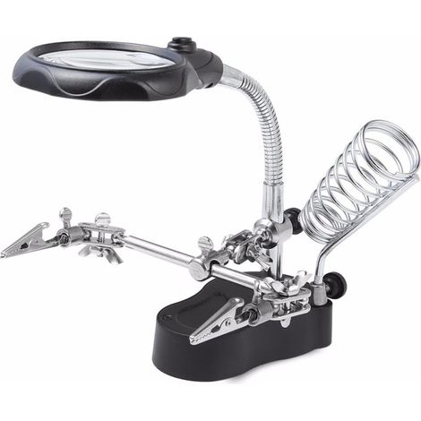 Lampe loupe de table 3,5x x 12x avec pince crocodile, lampe LED, support pour fer à souder et bijoux, lentille, éclairage réglable, noir (1/5)