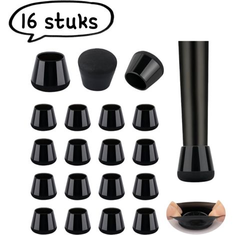 Lot de 16 protège pieds de chaise en silicone noir avec feutrine silencieux antidérapants épais et résistants à l usure pour protéger les sols et pieds de chaise (1/5)