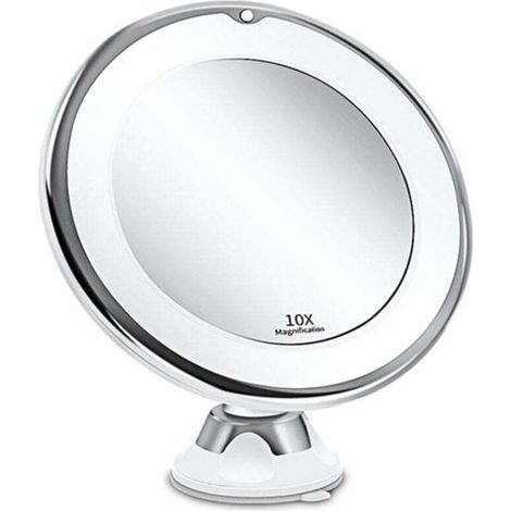 10x Magnifying LED Lighted Mirror with Strong Suction Cup, Battery Operated - Makeup Mirror with Dimmable Natural Light for Bathrooms (White)
