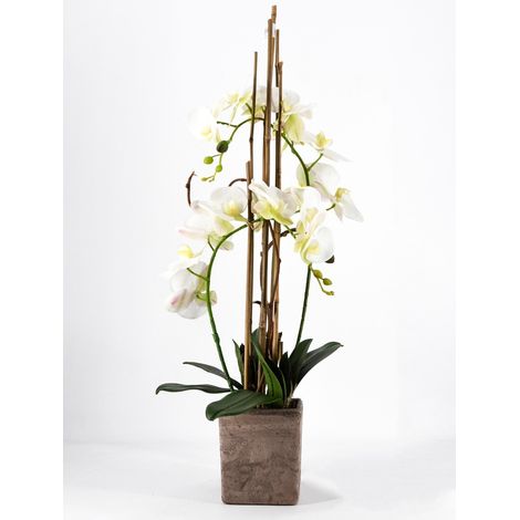 PHALAENOPSIS ORCHIDEA ARTIFICIALE 80CM CON VASO QUADRATO BIANCA FIORI PIANTE ARTIFICIALI