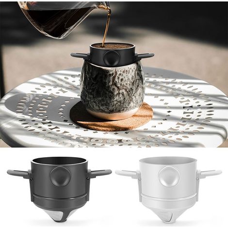 Ensemble de deux filtres à café en acier inoxydable (blanc cassé + noir), entonnoir à café sans papier, filtre et tasse (1/5)