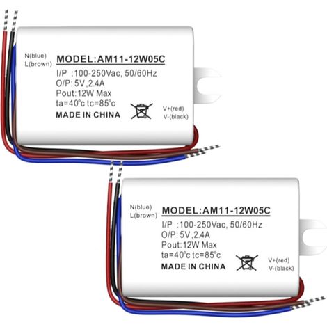 2pcs AC-DC Buck Power Supply Module Isolation Transformer 80-250V à 5V Mini 12W Shell Protection Converter pour Alarme de Sécurité Charge Pile (1/5)