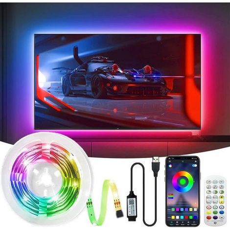 Ruban LED, Bandes Lumineuses, Rétroéclairage de la télévision, Bluetooth APP, Avec télécommande, Mode son/musique, IP65 résistant aux gouttes d'eau, étanche 3M, KINSI (1/5)