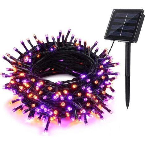 Guirlande Lumineuse Solaire Orange Violet, 12M 100 LED Guirlande Solaire Exterieur Étanche 8 Modes Décoration Éclairage pour Jardin Clôture Arbre Mariage Fête