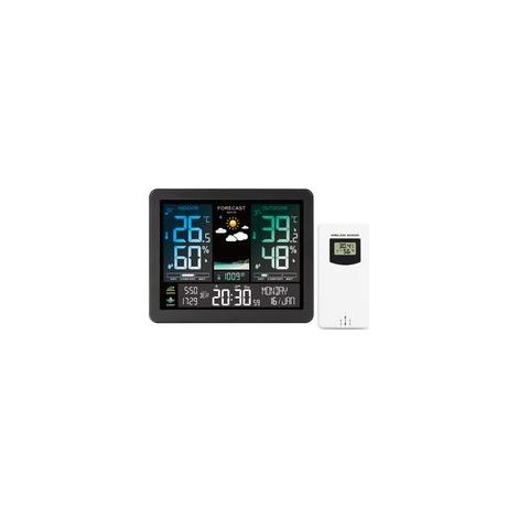 Stazione meteorologica wireless con display LCD a colori, sensore esterno, barometro, fasi lunari, sveglia, previsioni del tempo e retroilluminazione regolabile. (1/5)