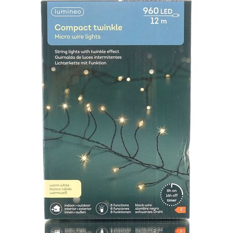 Lumineo Micro LED Lichterkette Compact Warmweiß 8 Funktionen 960 LED 12 Meter (1/5)