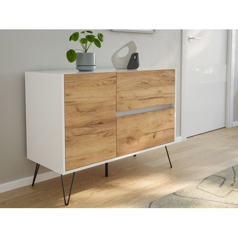 Raumwunder L Sideboard Kommode 100cm 2 SoftClose 1 Tür Weiß/Eiche Front (1/5)