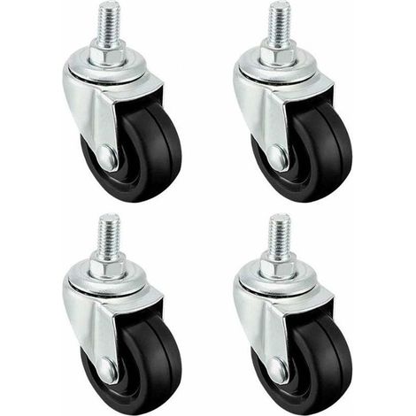 LAN RouletteLot de 4 roues en caoutchouc de 40 mm avec tige filetée M8