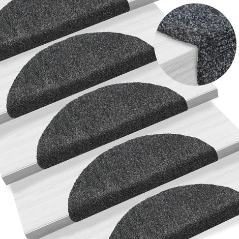15 pcs Tapis d'escalier auto-adhésif, Tapis de marches, Marchettes D'escalier 56x17x3 cm Gris foncé MKS32151 (1/5)
