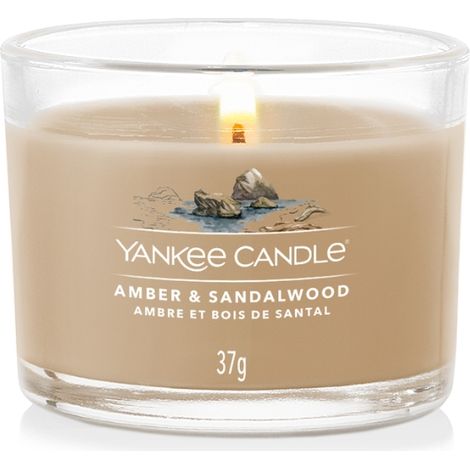 CANDELA VOTIVE IN VETRO SINGOLA AMBER E SANDALWOOD